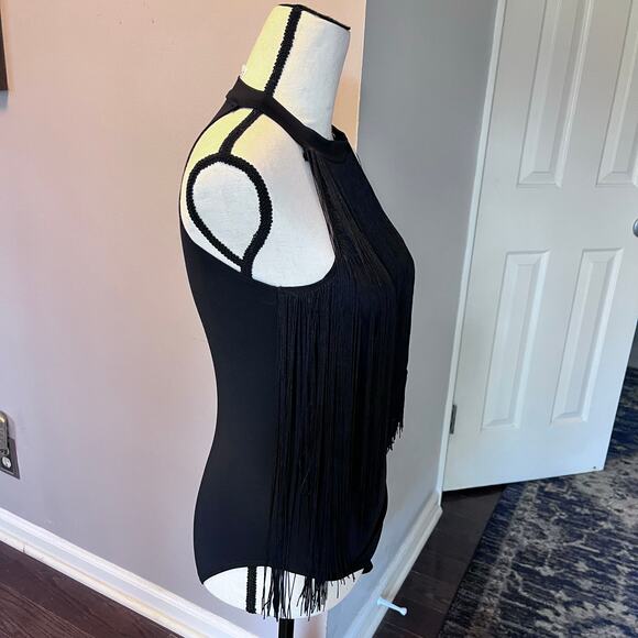 Women's Fringe Sleeveless Bodycon Halter Bodysuit Top size M - Picture 3 of 6